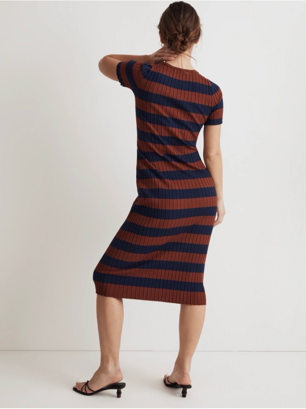 Madewell Striped Ribbed Knit Dress Women’s Medium Casual Midi Crewneck - Picture 2 of 13